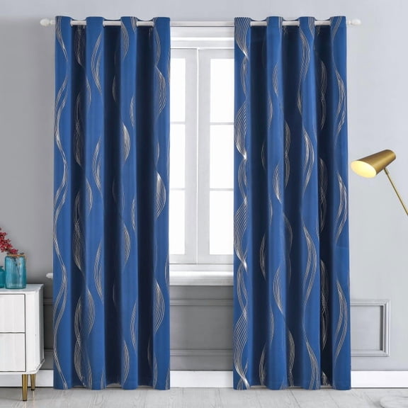 XmhyTop Blackout Curtains for Windows, Long Window Curtains 100*130CM Dark blue, 1slice Grommet Top Room Darkening Curtains for Bedroom Living Room - Polyester Material
