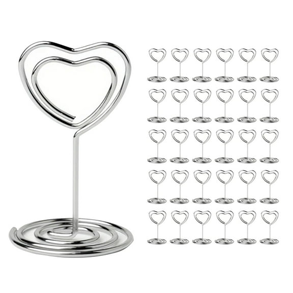 SUSWIM 30Pcs Table Number Holders, Place Card Holders, Wire Picture Holders, Small Table Card Holders, Photo Holders for Centerpieces, Wedding Reception, Party, Birthday (Silver)