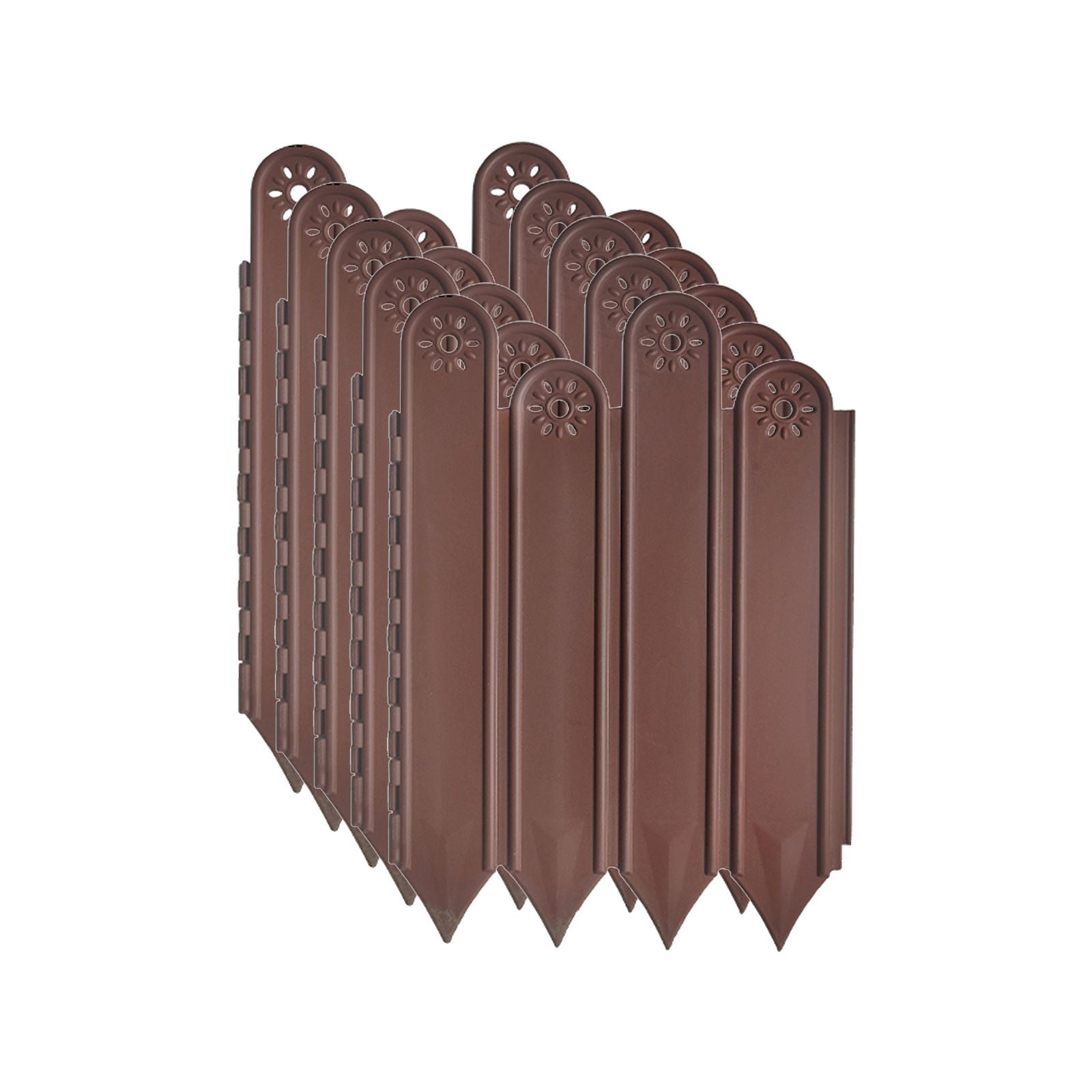 Brown Garden Edging Fence, 22-25cm High X 1M, Plastic Garden Picket Fence Edgings - Black Insert for Flowerbeds, Plant Borders, Landscaping, Outdoor Path, Easy Installation, Kingtowag