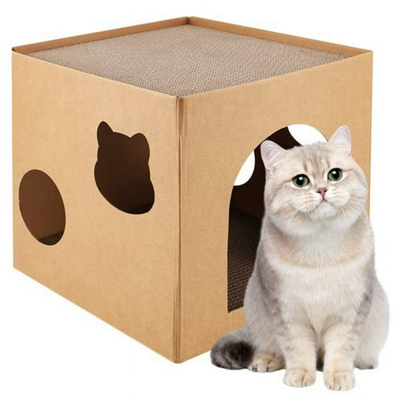 Cat House Scratcher Box Cat Cardboard House with Scratch Pad for Kitties, Kittens for Cat Birthday