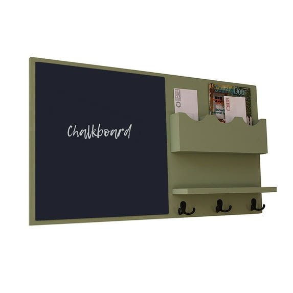 Message Center with Chalkboard & Mail Slots, Coat Hooks, Shelf & Mason Jar