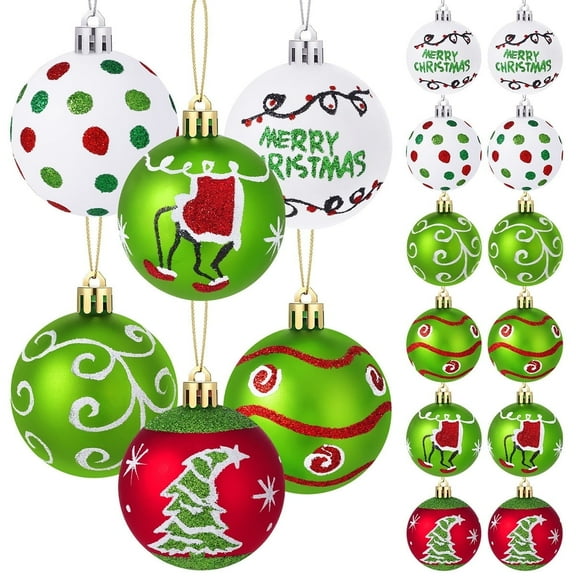 WETRBWEH 12 Pcs Christmas Balls Ornaments, 2.4 inch Red and Green Shatterproof Glittering Hanging Baubles Pendants for Christmas Tree Decorations