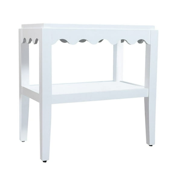Carolina Chair & Table Rectangular Mango Wood Side Table - Decorative Edge and Lower Shelf, White