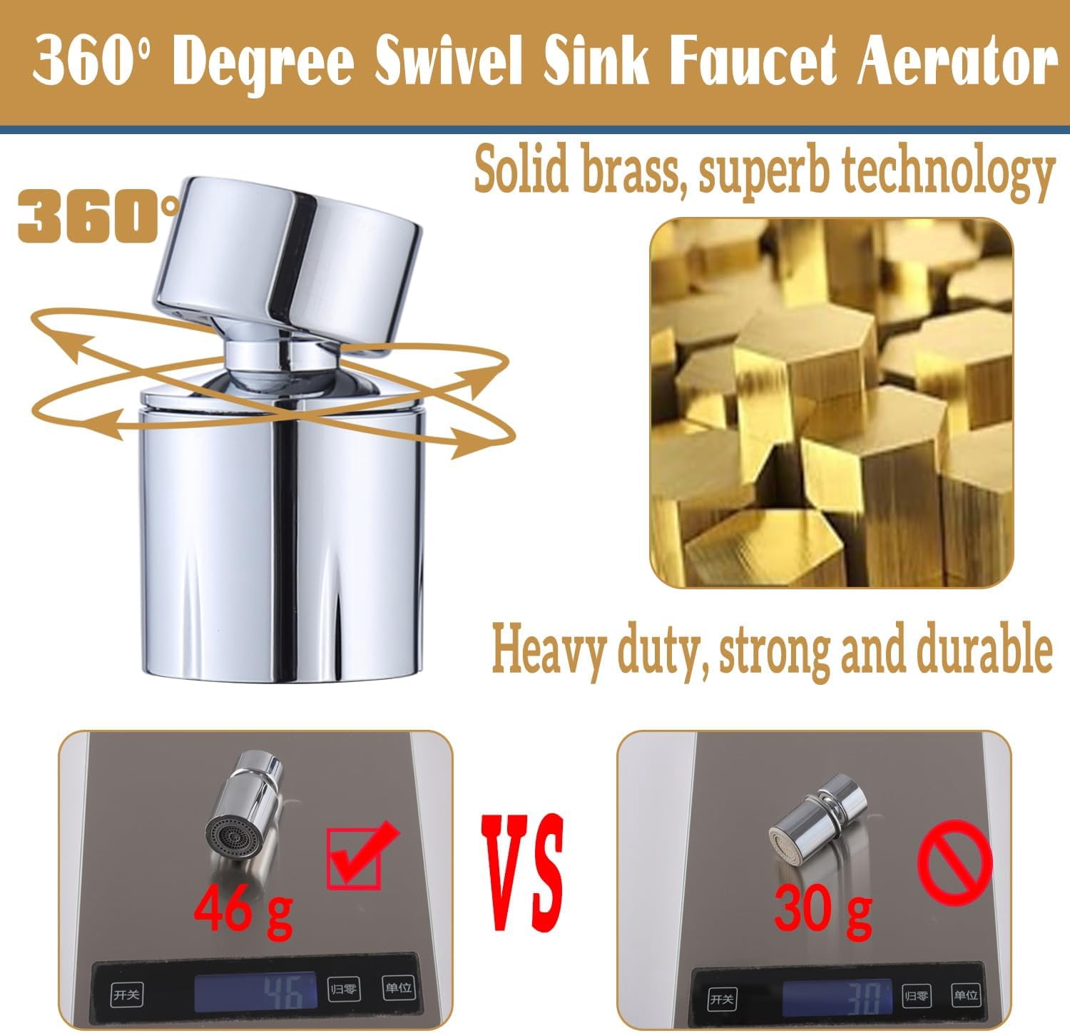 Swivel faucet aerator（Heavy ）, Dual-function 2-Flow Sprayer Faucet Head, 360° large Angle kitchen sink aerator,kitchen 55/64 inch female thread extender, Sink Aerator Chrome