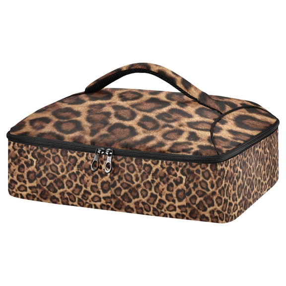 Iauyy Casserole Carrier for Hot Food Insulated Casserole Travel Carry Bag with Lid Food Warmer Bag for Party/Picnic,Brown Leopard Print