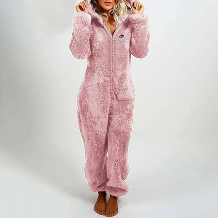 

TKing Fashion Autumn And Winter Women S Plush Thickened Plush One-Piece Pants Hooded Pajamas Christmas Clothes - XXXXL