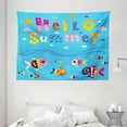 thumbnail image 1 of Kids Decor Tapestry, Colored Welcoming Hello Quote Print with Patchwork like Style Fish Clouds Image, Wall Hanging for Bedroom Living Room Dorm Decor, 80W X 60L Inches, Multicolor, by Ambesonne, 1 of 2