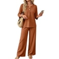 thumbnail image 2 of Women's 2 Piece Sets 3/4 Sleeve V Neck Tops & Wide Leg Pants Fall Lounge Set 2026 For Vacation & Daily Wear XXXL, 2 of 6
