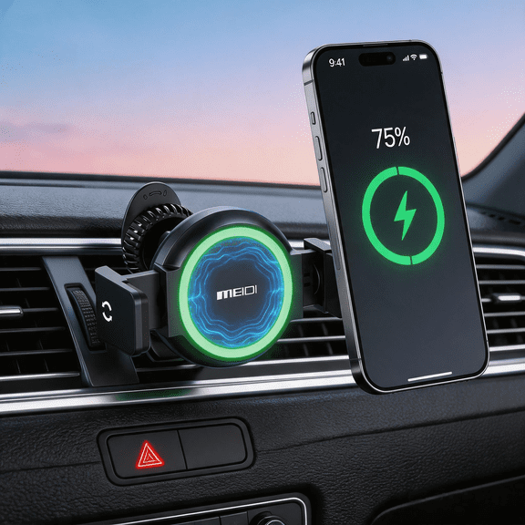 MEIDI 15W MagSafe Car Charger Mount, Magnetic Wireless Car Phone Holder with Air Vent Clip, Fast Charging Mount Compatible with iPhone 15/14/13/12 Pro Max Plus & MagSafe Cases