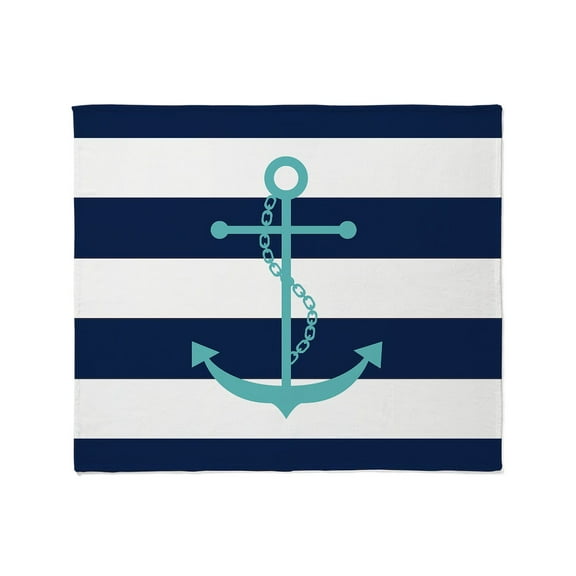 CafePress - Teal Anchor On Blue Stripes Throw Blanket - Soft Fleece Throw Blanket, 50"x60" for All Ages