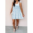 thumbnail image 3 of Women's Sky Blue Floral Print Mini Dress – Casual Summer Style with Bow Knot Straps, XL, 3 of 12