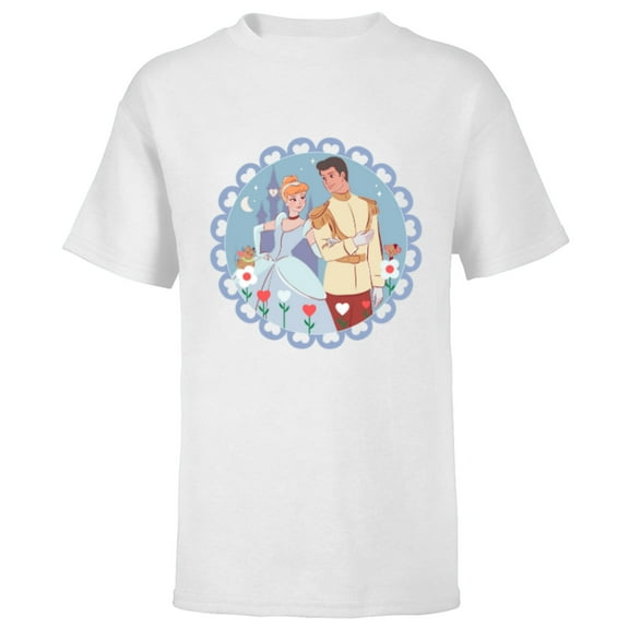 Disney Princess Cinderella & Prince Charming Valentine’s Day - Short Sleeve T-Shirt for Kids - Customized-White