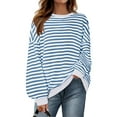 thumbnail image 2 of Sweatshirt for Women No Hood Fall Winter Stretch Crewneck Long-sleeved Bubble Cuff Drop Shoulder with Pocket Striped Leisure Cotton Shirt Top(Blue,XL), 2 of 9