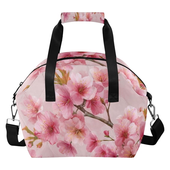 Cute Cherry Blossom Spring Insulated Lunch Bag Reusable Quilted Lunch Box Waterproof Leakproof Lunch Container