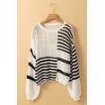 thumbnail image 5 of I AM A FASHION JUNKY White Stripe Contrast Striped Crochet Puff Sleeve Sweater, 5 of 8