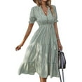 thumbnail image 2 of Women'S Summer Ruffle Puff Sleeve Dress Short Sleeve V Neck High Waist Casual Loose Striped Midi Dresses Army Green XL, 2 of 9