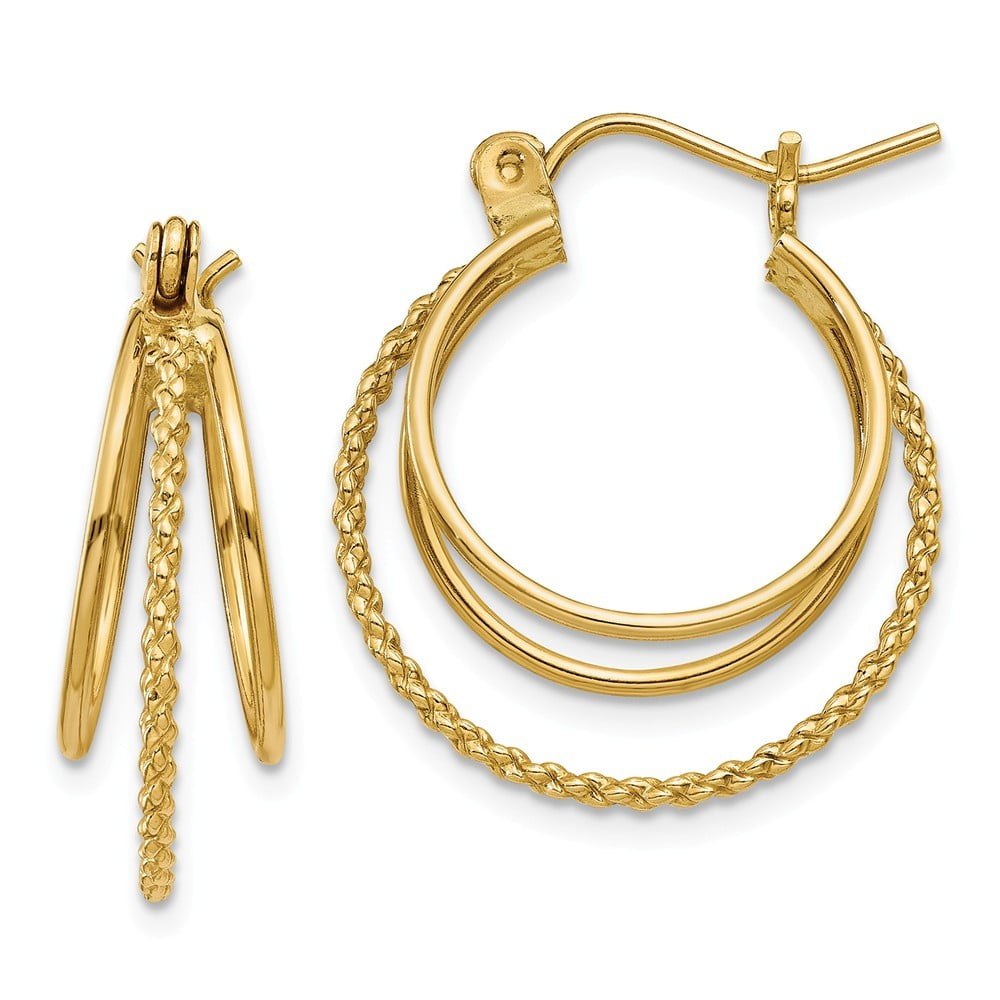 14k Yellow Gold Polished/textured Post Hoop Earring