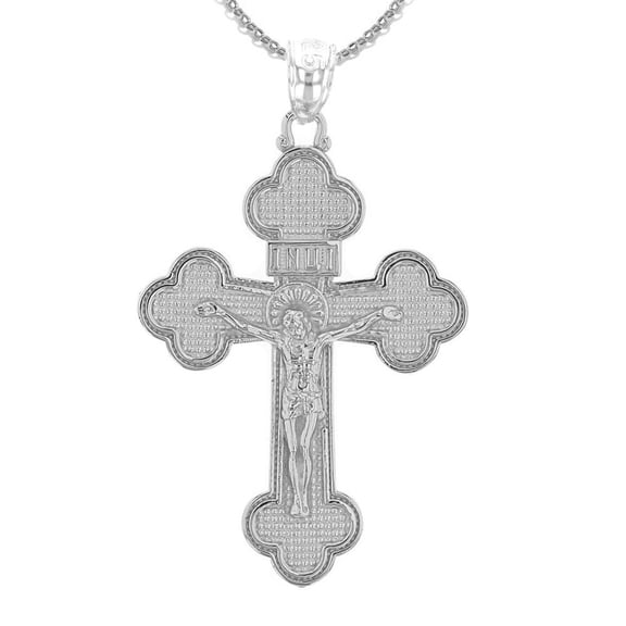 14k White Gold Eastern Orthodox Crucifix Cross Pendant