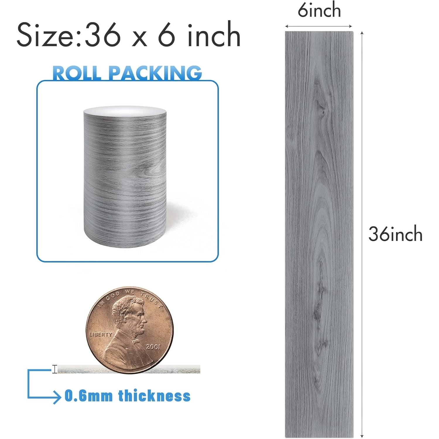 54 Sq.Ft,Wood Peel and Stick Floor Tiles,36 Pack Grey Vinyl Flooring (No Adhesive Residue) 36"×6" Waterproof and Non-Slip Laminate Flooring for Renters Bathroom, Living Room ((Nature Grey)