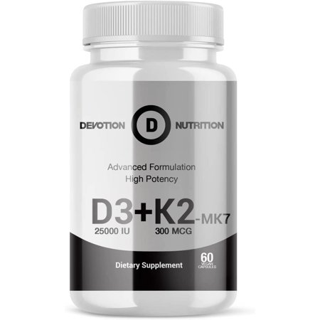 Devotion Nutrition D3 + K2-MK7 Supplement, Vitamin D3 25,000 IU, 60 Vegan Capsules
