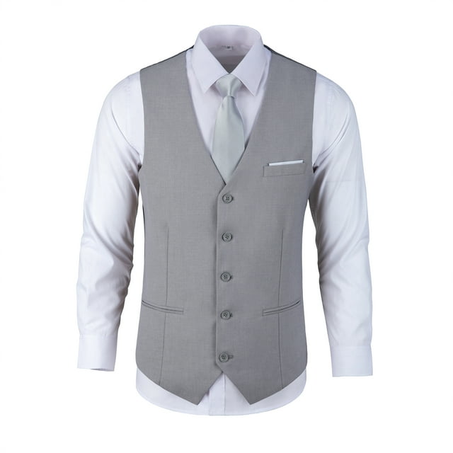 Wehilion Men's Suit Vest Grey Business Formal Dress with 3 Pockets ...