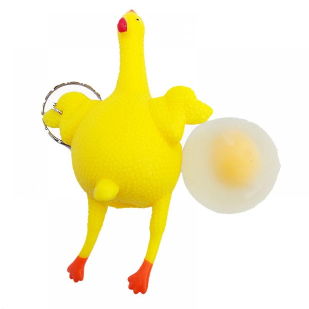 Novelty Key Chain Ring Rubber Chicken Laying Egg Prank Toy Funny Kids Gift Hot