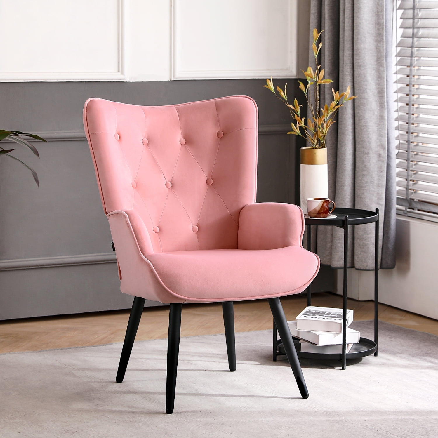 Pink velvet cheap wingback chair