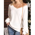 thumbnail image 2 of Doublju Womens Long Sleeve Ribbed V Neck Waffle Knit Sweater Top With Plus Size, 2 of 4