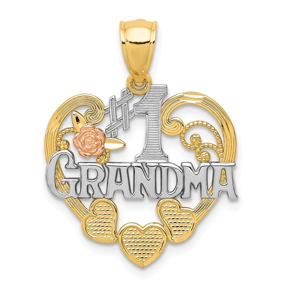 FB Jewels 14K Two Tone Gold and Rhodium #1 Grandma Heart Pendant