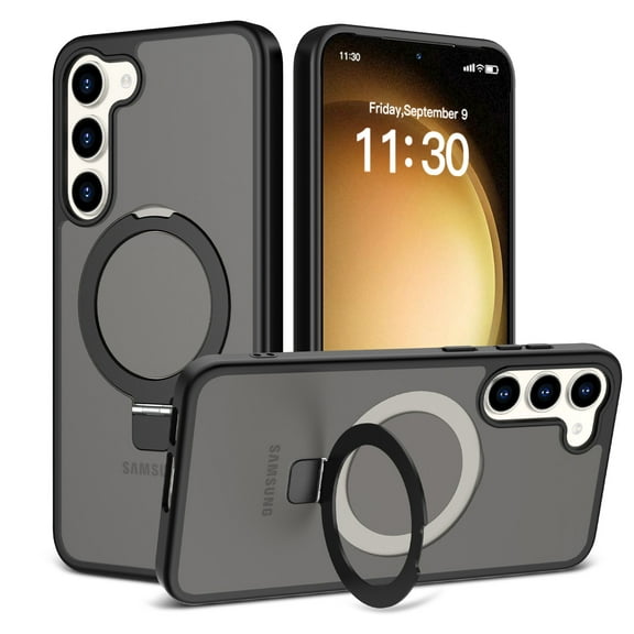 Dteck Magnetic Case for Samsung Galaxy S23 Plus,Shockproof Matte Translucent PC Case Compatible with Mag Safe Ring Holder Kickstand Silicone Bumper Cover for Samsung Galaxy S23 Plus,Black
