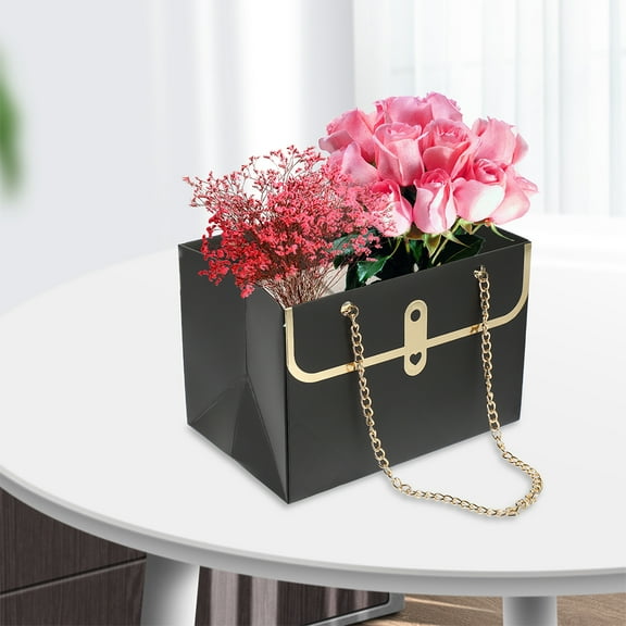 DEEPCRAFF 5Pcs Flower Bags for Bouquets with Handles for Party and Wedding Black 5.89X3.93X4.13in