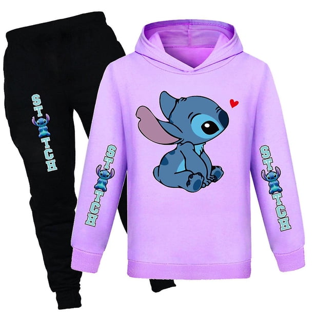 7-14 años Lilo & Stitch Conjunto de chándal para niños Sudadera con capucha Conjunto de pantalones Ropa deportiva Regalo