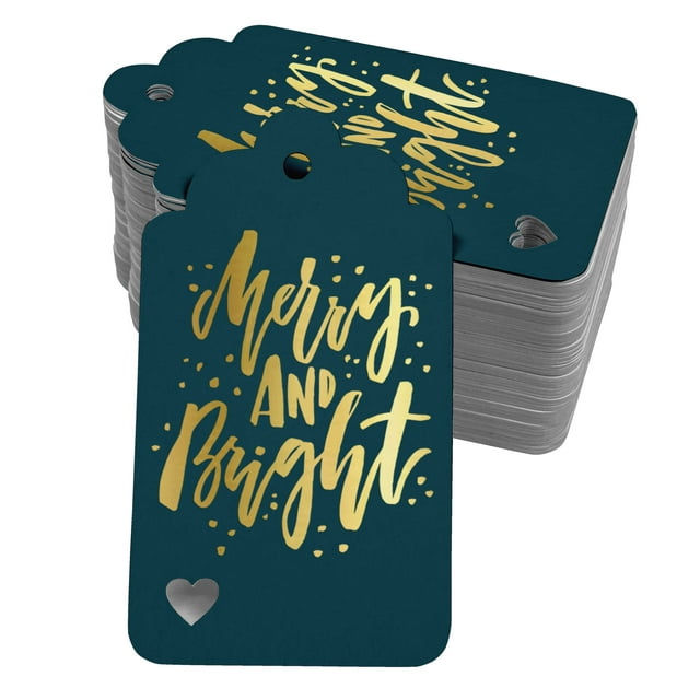 Inkdotpot Pack Of 100 Real Gold Foil Paper Tags Merry And Bright Christmas Favor Hang Tags