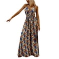 thumbnail image 1 of Robes d'Été pour Femmes Décontractées Bohèmes Imprimées à Bretelles à Lacets Longue Robe Dames Sans Manches Robes de Plage, 1 of 7