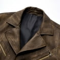 thumbnail image 5 of Men's Leather Trench Coat Fall Winter Waterproof Pu Motorcycle Jacket Lapel Collar Button Zip Pocket Windbreaker Overcoat, 5 of 8