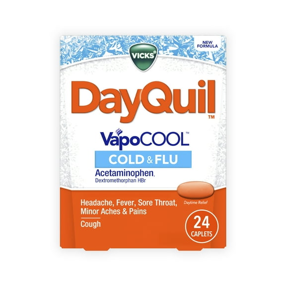 Vicks DayQuil Severe Cold and Flu Caplets, Cold and Flu Medicine for Adults, VapoCool, 24 Count