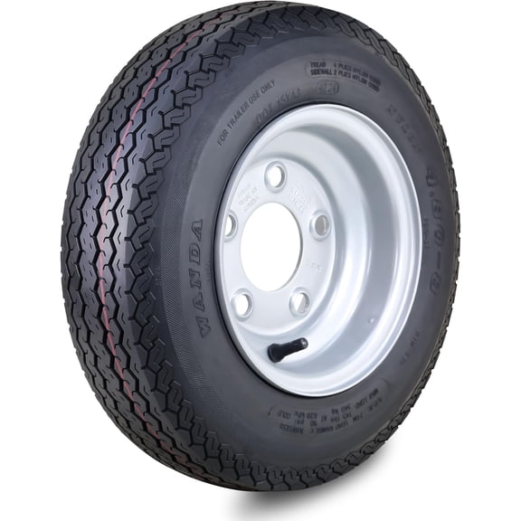 WANDA Trailer Tire Wheel Assembly 4.80-8 6-Ply C 70M w/ 5 Lugs on 4.5" PCD Silver Rim Installed