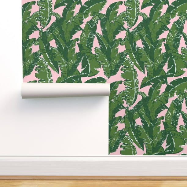 PeelandStick Removable Wallpaper Banana Leaf Tropical Botanical Pink