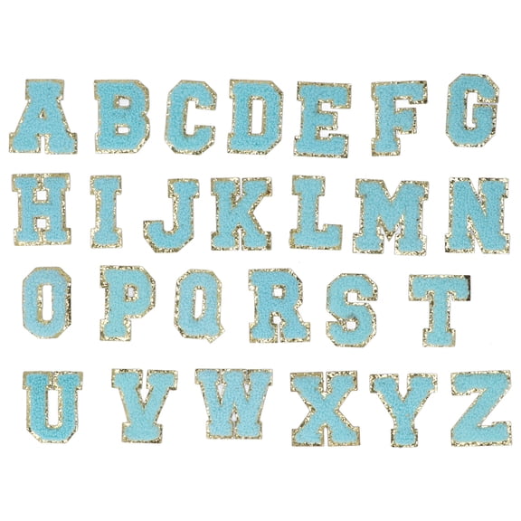 26 Pcs Iron On Letters A to Z Blue Letters Gold Glitter Border Clothing Sewing Embroidery Iron Patches Decorations,Iron On Letters,Glitter Patches