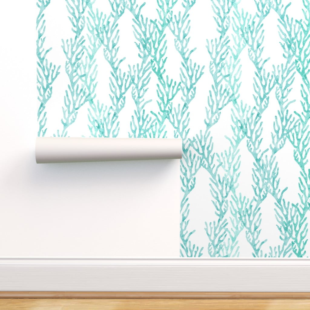 Peel-and-Stick Removable Wallpaper Mermaids Watercolor Seaweed Navy Coral