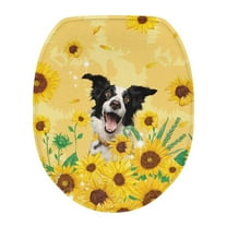 ZIATUBLE Sunflower German Shepherd Toilet Lid Cover Stain Resistant Toilet Seat Cover Anti-Slip with Elastic Edge for Bathroom Machine Washable Toilet Lid Dust Cover Home Deco