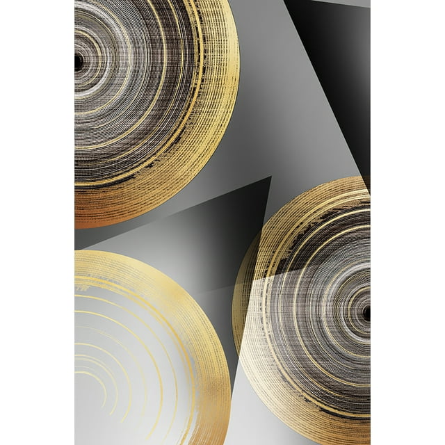 Black Gold Rough Organic Texture of Tree Rings Canvas Abstract Poster Wall Art Pictures Circle Line Paintings For Living Room50 x 70 cm (without frame),4