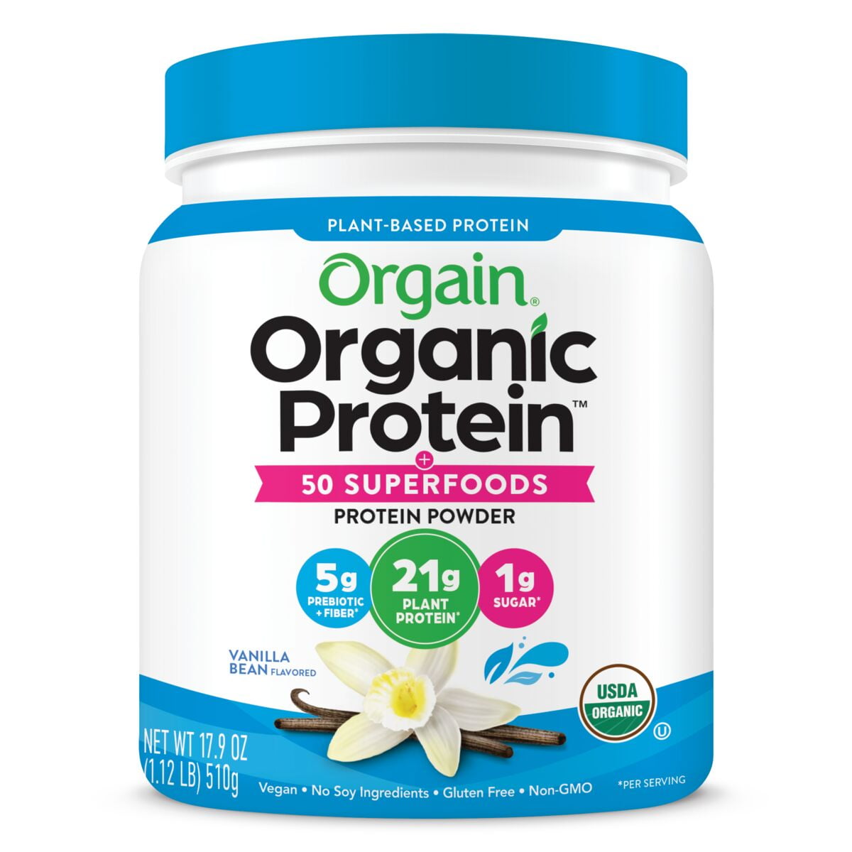 Orgain Organic Protein + Superfoods Powder, 21g Protein, Vanilla Bean