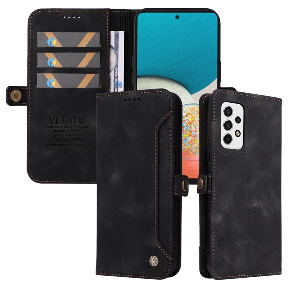 Jiahe Cover Wallet for Samsung Galaxy A53 5G, Magnetic Folio Flip Case with Card Slots PU Leather Kickstand RFID Blocking Shockproof Protective Cover Case, Black