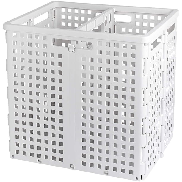 Foldable Laundry Hamper with Handles, with 2 Compartments, Stable and Stackable, for Clothes and Toy Storage, 50L, White