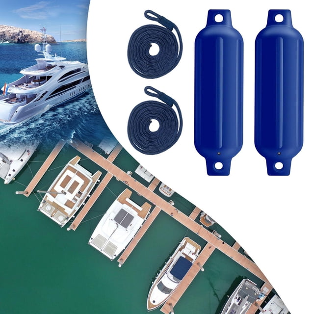 DYNWAVECA 2Pcs Boat Fenders Boat Bumpers 6mm x 1.5M Ropes Easy to Install Anti Collision Inflatable Fenders for Speedboats Pontoon Blue G0 Blue Rope