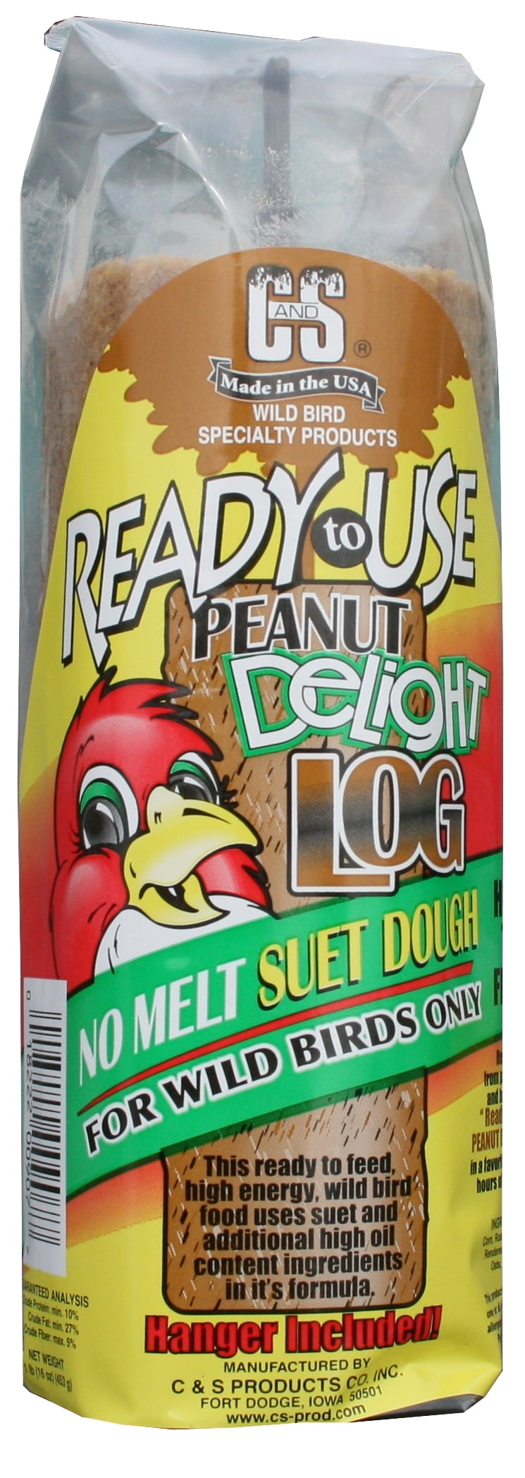 C&S Peanut Delight Ready to Use, 1 lb Log, Wild Bird Suet