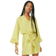 Scoop Women's Tie Waist Romper with Ruffle Sleeves
