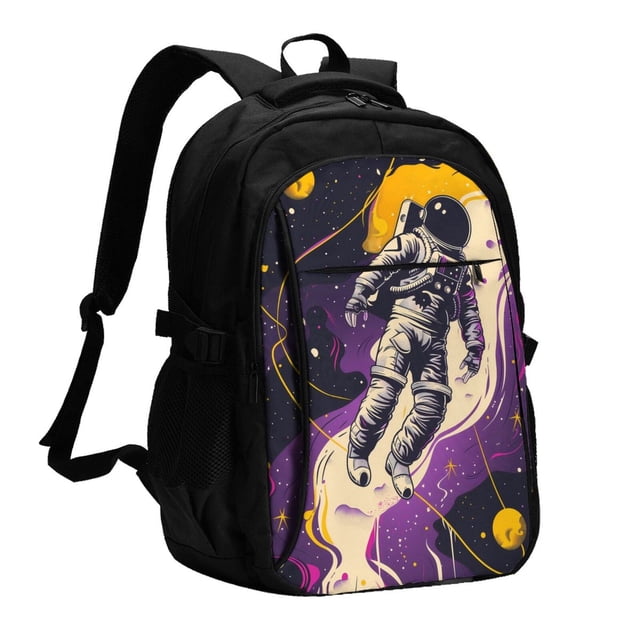 Easygdp Astronaut Floating purple Space Mochila para Laptop de Viaje con Puerto USB, Mochila para Laptop con Puerto de Carga USB para Mujeres y Hombres