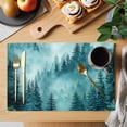 thumbnail image 2 of Teal Mountain Placemats Set of 8, Misty Forest Nature Woodland Pine Tree Landscape Placemats for Dining Table, Place Mats for Kitchen Tabletop, Waterproof Wipeable Dining Table Mats Set, 2 of 9